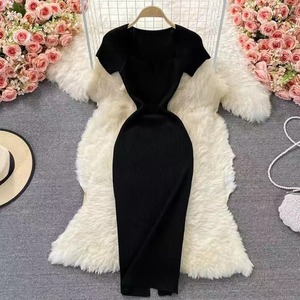 2025 nueva moda de manga corta de punto sólido vestido informal de mujer de cintura alta Maxi vestido <span class=keywords><strong>tubo</strong></span> señoras <span class=keywords><strong>vestidos</strong></span> <span class=keywords><strong>elegantes</strong></span> al por mayor - Product Image 2