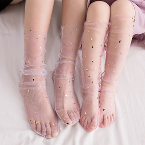 ग्रीष्मकालीन पतली रेशम सॉक पारदर्शी स्टारी ग्लिटर सीधे परी स्लॉच महिला मोजे - Product Image 1