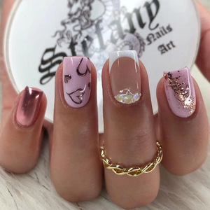 <span class=keywords><strong>Uñas</strong></span> Postizas Semimanuales <span class=keywords><strong>de</strong></span> Estilo Francés, Color Blanco Crema, <span class=keywords><strong>con</strong></span> Perlas y Diamantes, Estilo Bailarina, Precio Bajo al por Mayor - Product Image 3