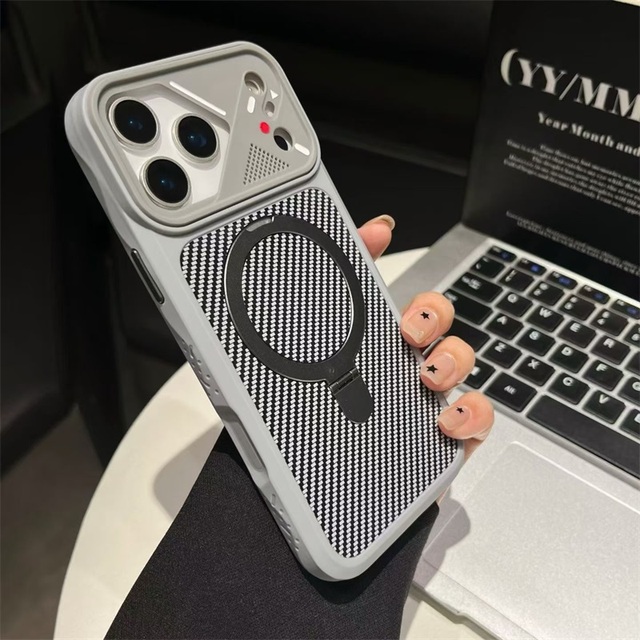 In Stock Carbon Fiber Texture Mobile Phone Case for iPhone 17 Pro Max Magnetic Ring Holder Cover for iPhone 11 12 13 14 15 16 17