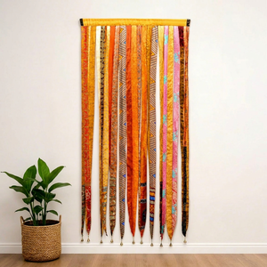 ETHINUMATIC Recycled Silk Sari Ribbon Door <b>Curtain</b> Bohemian Room Divider Rod Pocket Handmade 80x48 Inch Hotel Hospital - Product Image 1