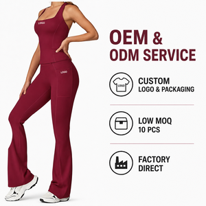 Ensembles de yoga pour femmes imprimés bordeaux haut de gamme, pantalons évasés taille haute, leggings sculptants, soutiens-gorge de sport à bretelles croisées, extensibles dans quatre directions - Product Image 4