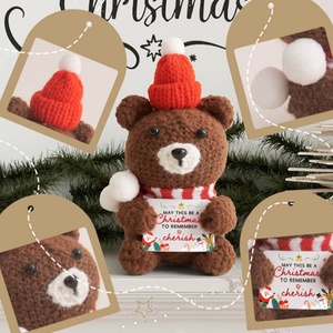 Ensemble de poupées de Noël au crochet faites à la main, Père Noël, Bonhomme de neige, Renne, Ours avec carte de vœux pour la décoration de la maison et les cadeaux - Product Image 2