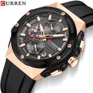 Curren 8462 famous guangzhou man quartz watch exclusive Silicone band Luminous Chronograph low moq business watch supplier