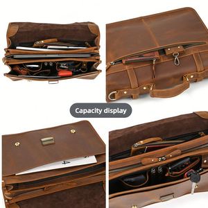 Maletín de Cuero Genuino Marrón de Alta Calidad, Bolso Bandolera para Hombre, para Laptop de 15.6 Pulgadas, Viajes de Negocios - Product Image 2