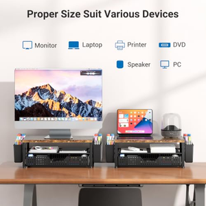 Soporte Elevador de Monitor de Madera para Escritorio, Estante Organizador de Oficina con Cajón y Portaplumas, Soporte de Computadora de 2 Niveles para Organización de Oficina - Product Image 2