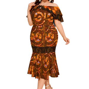 Robe queue de poisson Style <span class=keywords><strong>Melanesia</strong></span>, grande taille 8XL, personnalisé, polynésien Elei Tribal Design, robe décontractée, Double volants, jupe queue de poisson - Product Image 1