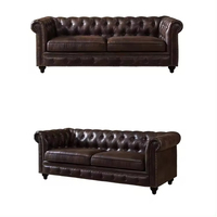 Ensemble de canapés en cuir de luxe ensemble de canapés de salon en cuir marron canapé chesterfield classique de style chesterfield en détresse pour la maison
