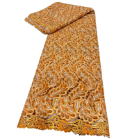 Tissu en dentelle brodée de luxe rose, motif plumes de paon, ajouré, lourdement pailleté, en tulle, pour robes de soirée africaines pour femmes