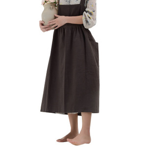 Tablier de cuisine coréen et japonais en coton et lin, couleur unie, avec ceinture, anti-salissures - Product Image 5