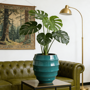 Pot de fleurs en céramique, pot à plantes brillant bleu sarcelle, design horizontal, trou de drainage, décoration intérieure/extérieure pour jardin et patio, vente en gros - Product Image 4