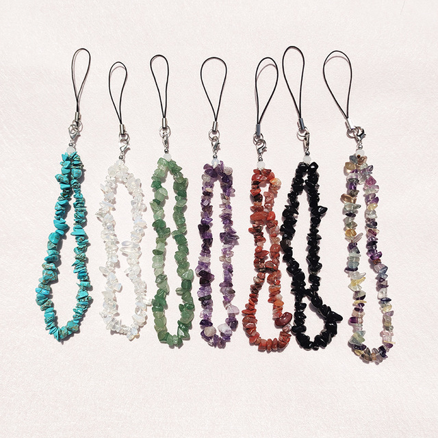 Creative Natural Stone Gravel Mobile Phone Chain Amethyst Opal Green Aventurine Pink Crystal Stone Phone Strap Camera Pendant