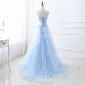 Light Blue Strapless Ball Gown Empire Waist Floral Print Evening Dress For Graduation Party Performance - Product Image 4