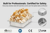 Bac à glace en acier inoxydable pour présentation de gelato, idéal pour les stations de desserts, buffets, hôtels et restaurants