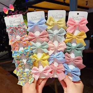 BELLEWORLD Jepit Rambut Busur Gaya Korea 2022 5 Buah/Set Jepit Rambut Kotak-kotak Polka Dot untuk Anak Perempuan