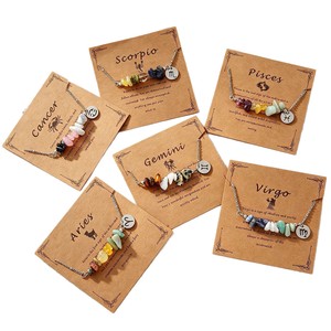 Braccialetto con ciondolo <span class=keywords><strong>zodiacale</strong></span> in pietra naturale e chip di pietra portafortuna in acciaio inossidabile, con biglietto regalo, all'ingrosso - Product Image 5