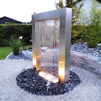 Fontaine cascade rectangulaire en acier inoxydable soudé sur mesure pour jardin extérieur, surface polie miroir, sculpture en corten, vente en gros