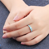 Bague de fiançailles en argent sterling 925 avec opale bleue, faite à la main, plaquée rhodium, sertie pavé, tendance, certifiée CMA, pour fête et mariage