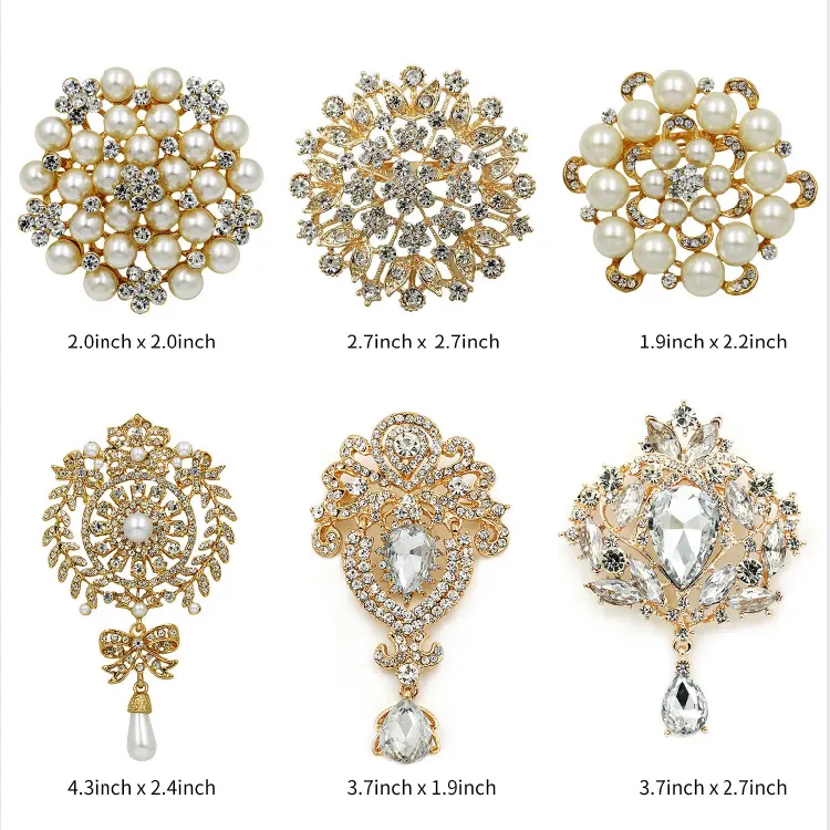 Latest Fashion Lapel Flower Pin Rhinestone Pearl Brooch Crystal Custom Brooches Women Girl