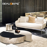 Table basse de salon de luxe moderne minimaliste haut de gamme SHIELDS en bois et acier inoxydable en forme de demi-lune avec rangement