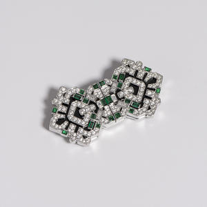 高級アールデコスタイルブローチ925スターリングシルバーブローチフル舗装エメラルドグリーンジルコニアダイヤモンドファインジュエリーブローチ - Product Image 2