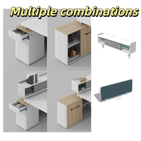 Bureau de travail convertible et extensible de style moderne en frêne avec cloison de séparation pour ordinateur, style bois