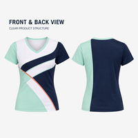 Haut de tennis personnalisé pour femmes, col en V, blocs de couleur diagonaux, manches courtes, pour entraînements et matchs sur le terrain