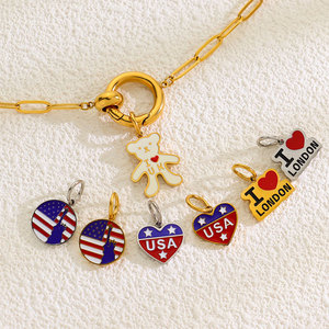 Custom Waterproof 14k 18k Pvd Gold Plated 316L Stainless Steel Luxury Country Flag <b>Charms</b> for <b>Bracelet</b> Necklace Jewelry Making - Product Image 1