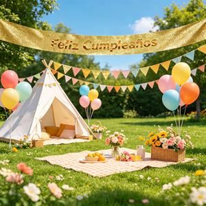 Fascia Decorativa 'Buon Compleanno' in Oro Glitterato con Lettere Iridescenti, Elegante Decorazione per Feste - Product Image 5