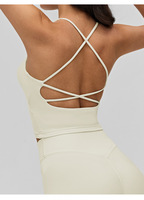 Deep V Longline Yoga Tank Top Cross Strap Back Removable Padded Medium Support Spandex/Nylon Sports Bra for Gym