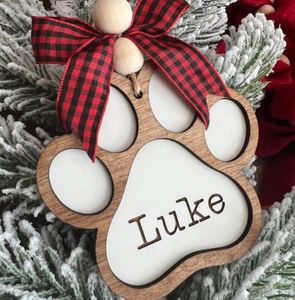 Personalized Pet or Stocking Tag Paw Print Customized <b>Dog</b> Wooden <b>Christmas</b> Ornament - Product Image 2