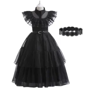 Vendita calda Halloween bambini TV Movie Costume Halloween Wednesday Addams Family Dress Costume per bambini ragazza