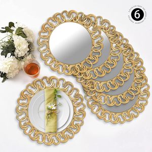 Platos base dorados de 13 pulgadas para bodas, platos base tipo espejo para platos de cena, platos base de plástico con borde en espiral entrelazado - Product Image 4