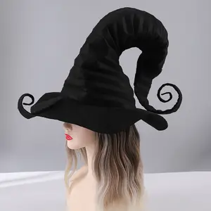 Witch Hats Black Folds Wizard Hat for Women Men Halloween Masquerade Party Cosplay Props Decoration Carnival Costume Accessory