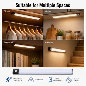 30CM Rechargeable Motion Sensor Cabinet <b>Light</b>, 3 Color Stepless <b>Dimmable</b> Type-C Magnetic <b>LED</b> <b>Light</b> for Kitchen Wardrobe Closet - Product Image 6