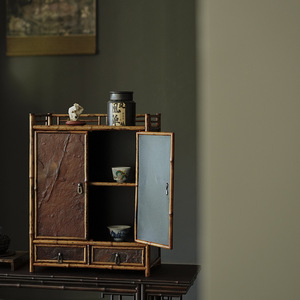Meuble de rangement double porte Meilu Bamboo Cliff Rock pour salon, avec design antique - Product Image 4