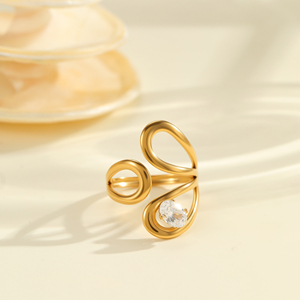 Set di Anelli in Acciaio Inossidabile Moderno e Minimalista Placcato Oro 18K Geometrico Cavo con Zircone Bianco Anello Aperto per Tutti i Giorni - Product Image 3
