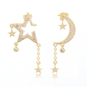 Regalo della signora dei gioielli dell'orecchino del cerchio della luna e della stella dell'oro 18 carati delle ragazze delle donne - Product Image 1