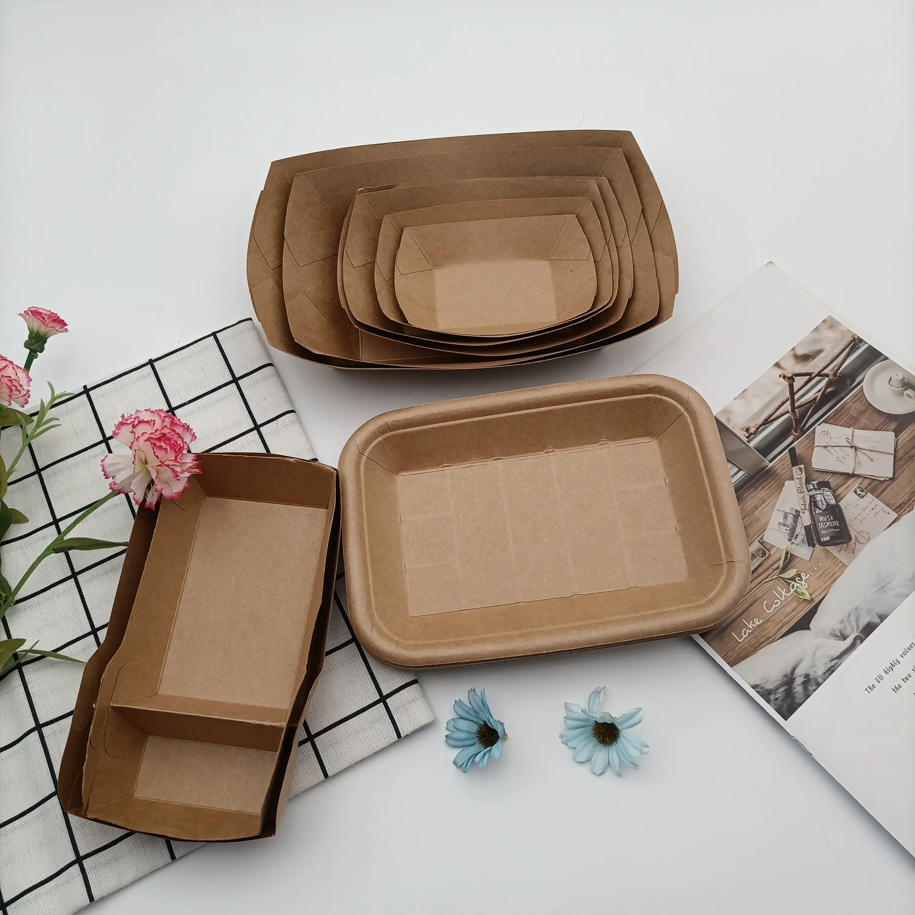 Bandeja de papel Kraft de cinco Partes, caja de cartón para insertar Chocolate Kraft, ecológica, Biodegradable, para panadería, otros alimentos