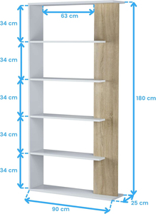Estantería Moderna de 5 Niveles con Estantes Abiertos, Directo de Fábrica BSCI, en Roble Blanco, para Sala de Estar, Comedor u Oficina - Product Image 4
