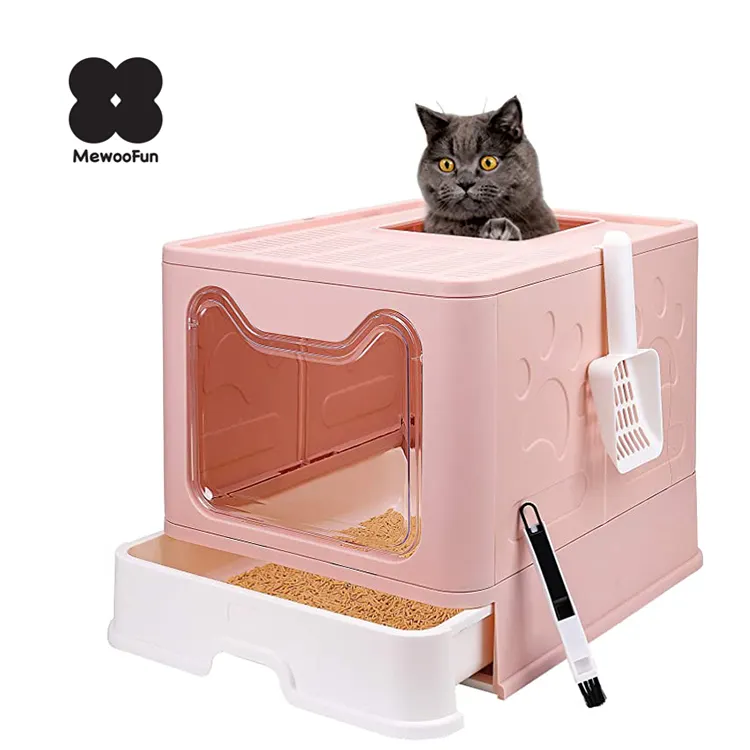 Megofun 2023 desain baru portabel dapat dilipat membersihkan kotak kotoran kucing bak pasir Toilet untuk kucing