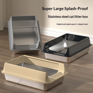 Caixa de Areia para Gatos e Cães em Aço Inoxidável, Grande Capacidade, Cerca Alta que Evita Respingos, Sanitário Semi-Fechado Quadrado Extra Grande - Product Image 3