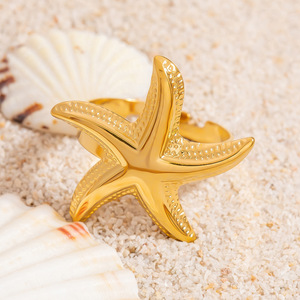 Bagues de mode en acier inoxydable, motif étoile de mer et floral, bijoux de fête unisexe, forme géométrique, origine Yiwu JZ21549, sans sertissage - Product Image 3