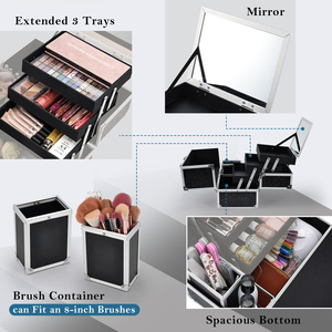 Portable <b>Makeup</b> Artist <b>Case</b> with Mirror Detachable Brush Holder Large Cosmetic Train <b>Case</b> Lockable Nail Tech <b>Makeup</b> Storage - Product Image 3