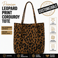 Sac fourre-tout de luxe en velours côtelé imprimé léopard, sac fourre-tout élégant personnalisé, sac en velours côtelé tendance, sac de voyage et de shopping, vente en gros