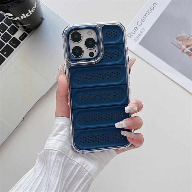Newest Trendy Heat Dissipation Hole Cooling Mesh PC Frame Phone Case for iPhone 14 15 16 Plus Pro Max Shockproof Back Cover
