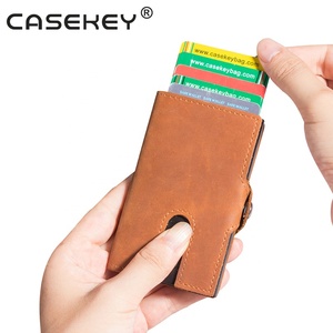 Casekey Vintage Classic Real Cow Leather Card Holder <b>Rfid</b> Business Pop up case Mini Smart Leather <b>Wallet</b> <b>for</b> <b>Men</b> - Product Image 3