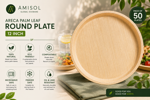 Plato Desechable Redondo de Hoja de Palma Areca de 12 Pulgadas |   Plato de Catering Resistente, Compostable y Ecológico - Product Image 5