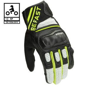 Guantes de cuero para motocicleta Befast SUPPORTER CE Certified Negro Blanco Amarillo M - Product Image 1
