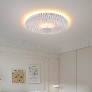 Ventilateur de plafond contemporain avec télécommande, IP44, 3500K blanc chaud, Ra80, couvercle en acrylique, base en bois, design suspendu, salon - Product Image 1